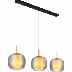 Suspension Verre Fumé-Luminaires Globo Lighting Lampigna Suspension Laiton, Noir, 3 lumières