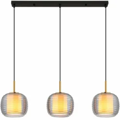 Suspension Verre Fumé-Luminaires Globo Lighting Lampigna Suspension Laiton, Noir, 3 lumières