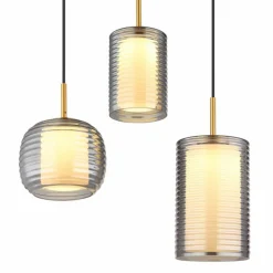 Suspension Verre Fumé-Luminaires Globo Lighting Lampigna Suspension LED Laiton, Noir, 1 lumière