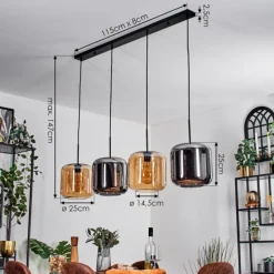 hofstein Lauden Suspension Ambre, Chrome, 4 lumières