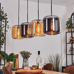 hofstein Lauden Suspension Ambre, Chrome, 4 lumières