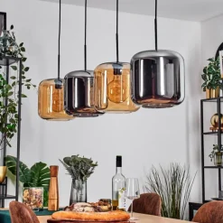 hofstein Lauden Suspension Ambre, Chrome, 4 lumières