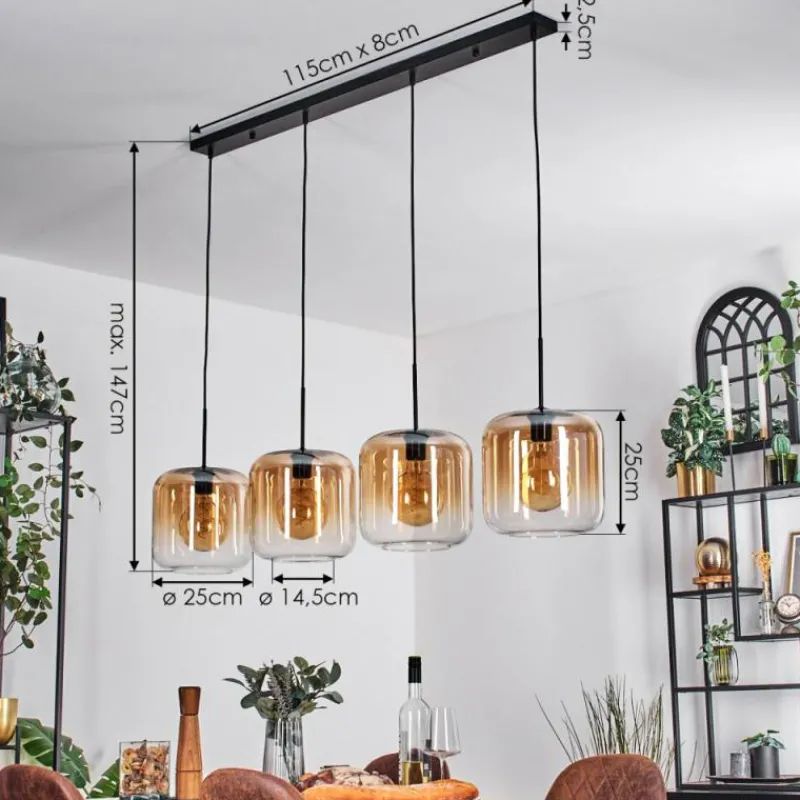 hofstein Lauden Suspension Ambre, Clair, 4 lumières
