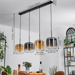 hofstein Lauden Suspension Ambre, Clair, Fumé, 4 lumières