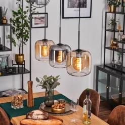 hofstein Lauden Suspension Ambre, Clair, Fumé, 3 lumières