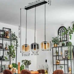 hofstein Lauden Suspension Ambre, Clair, Fumé, 3 lumières