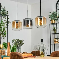 hofstein Lauden Suspension Ambre, Clair, Fumé, 3 lumières
