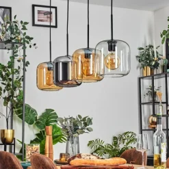 hofstein Lauden Suspension Ambre, Chrome, Clair, 4 lumières