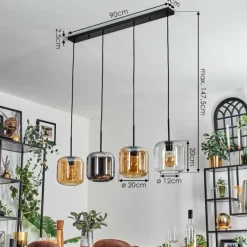 hofstein Lauden Suspension Ambre, Chrome, Clair, 4 lumières
