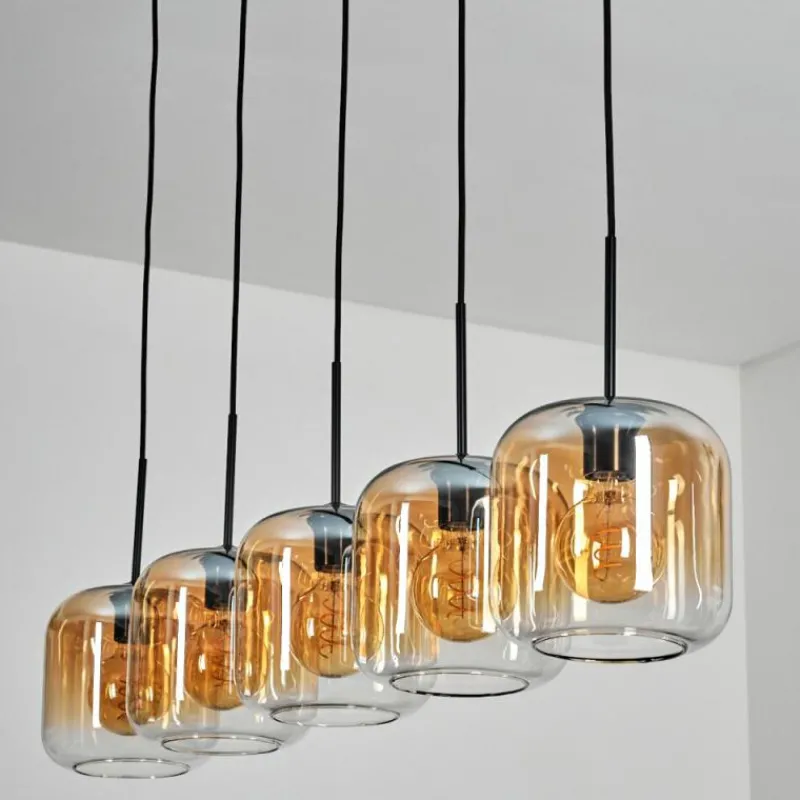 hofstein Lauden Suspension Ambre, Clair, 5 lumières