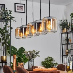 hofstein Lauden Suspension Ambre, Clair, Fumé, 5 lumières