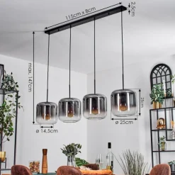 hofstein Lauden Suspension Clair, Fumé, 4 lumières