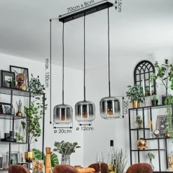 hofstein Lauden Suspension Clair, Fumé, 3 lumières