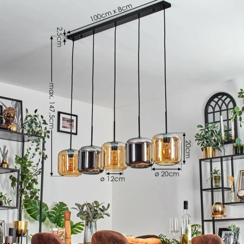 hofstein Lauden Suspension Noir, 5 lumières