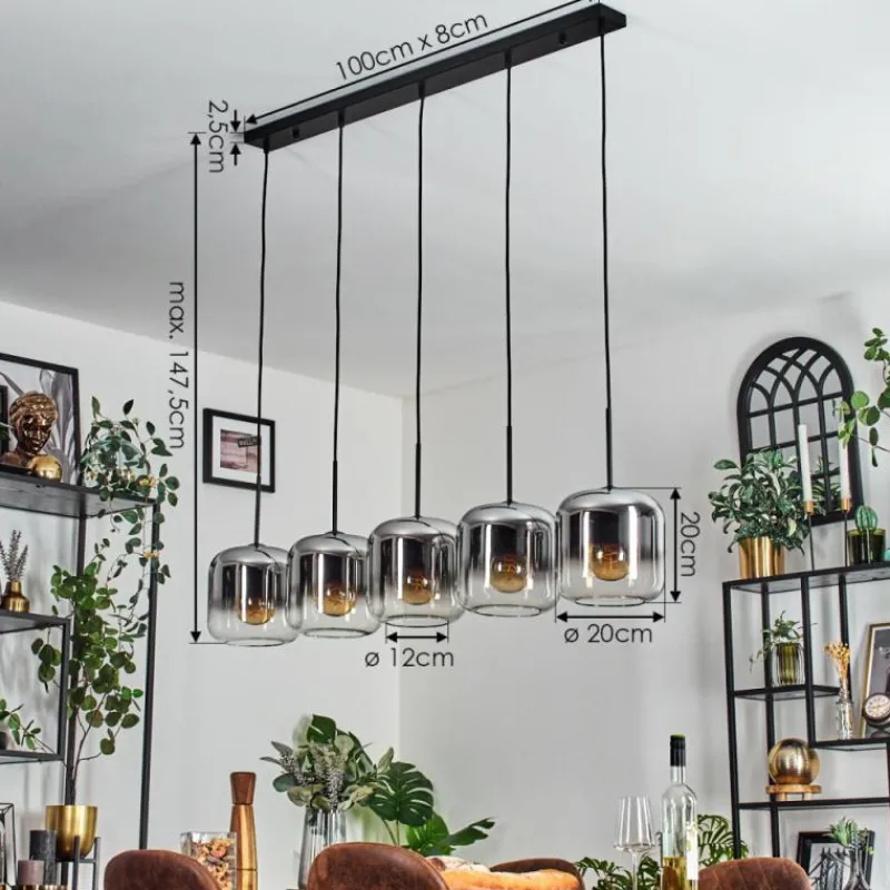 hofstein Lauden Suspension Noir, 5 lumières