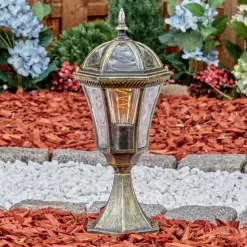 Luminaires Rustiques-hofstein Lavajo Borne lumineuse, Eclairage de chemin Or, Noir, 1 lumière