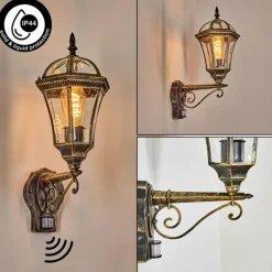 Luminaires Rustiques-hofstein Lavajo Luminaire extérieur, Lampe murale d´extérieur Or, Noir, 1 lumière, Détecteur de mouvement