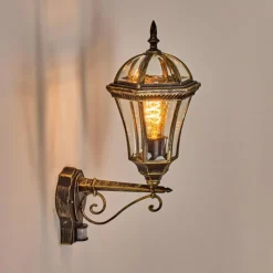 Luminaires Rustiques-hofstein Lavajo Luminaire extérieur, Lampe murale d´extérieur Or, Noir, 1 lumière, Détecteur de mouvement