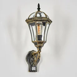 Luminaires Rustiques-hofstein Lavajo Luminaire extérieur, Lampe murale d´extérieur Or, Noir, 1 lumière, Détecteur de mouvement