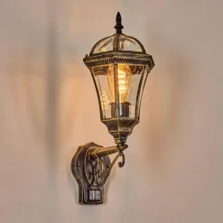 Luminaires Rustiques-hofstein Lavajo Luminaire extérieur, Lampe murale d´extérieur Or, Noir, 1 lumière, Détecteur de mouvement