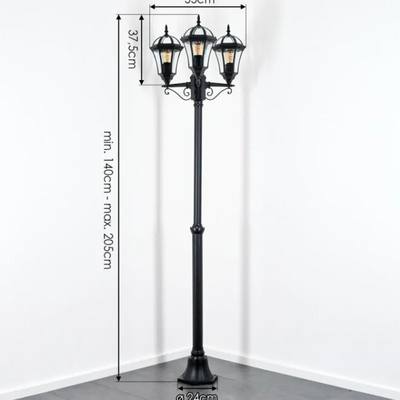 Luminaires Rustiques-hofstein Lavajo Luminaire extérieur, Réverbère, Eclairage de chemin Noir, 3 lumières