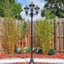 Luminaires Rustiques-hofstein Lavajo Luminaire extérieur, Réverbère, Eclairage de chemin Noir, 3 lumières