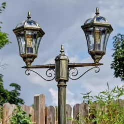 Luminaires Rustiques-hofstein Lavajo Luminaire extérieur, Réverbère, Eclairage de chemin Or, Noir, 2 lumières