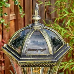 Luminaires Rustiques-hofstein Lavajo Luminaire extérieur, Réverbère, Eclairage de chemin Or, Noir, 2 lumières