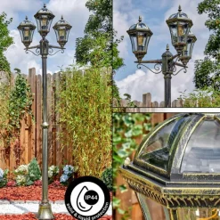 Luminaires Rustiques-hofstein Lavajo Luminaire extérieur, Réverbère, Eclairage de chemin Or, Noir, 3 lumières