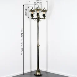 Luminaires Rustiques-hofstein Lavajo Luminaire extérieur, Réverbère, Eclairage de chemin Or, Noir, 3 lumières