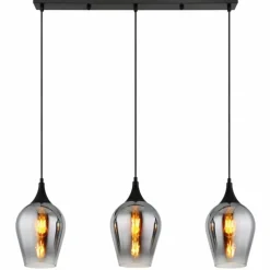 Suspension Verre Fumé-Luminaires Globo Lighting Lavus Suspension Noir, 3 lumières