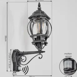 Luminaires Rustiques-hofstein Lentua Lampe murale d´extérieur, Applique murale Noir, Argenté, 1 lumière, Détecteur de mouvement