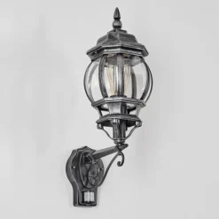 Luminaires Rustiques-hofstein Lentua Lampe murale d´extérieur, Applique murale Noir, Argenté, 1 lumière, Détecteur de mouvement