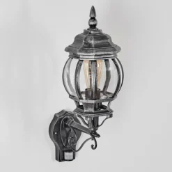 Luminaires Rustiques-hofstein Lentua Lampe murale d´extérieur, Applique murale Noir, Argenté, 1 lumière, Détecteur de mouvement