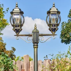 Luminaires Rustiques-hofstein Lentua Réverbère, Eclairage de chemin Or, Noir, 2 lumières