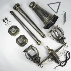 Luminaires Rustiques-hofstein Lentua Réverbère, Eclairage de chemin Or, Noir, 2 lumières