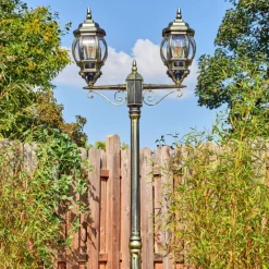 Luminaires Rustiques-hofstein Lentua Réverbère, Eclairage de chemin Or, Noir, 2 lumières