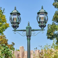 Luminaires Rustiques-hofstein Lentua Réverbère, Eclairage de chemin Vert, Noir, 2 lumières