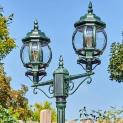 Luminaires Rustiques-hofstein Lentua Réverbère, Eclairage de chemin Vert, Noir, 2 lumières
