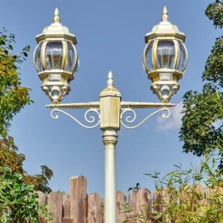 Luminaires Rustiques-hofstein Lentua Réverbère, Eclairage de chemin Or, Blanc, 2 lumières