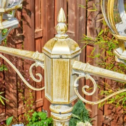 Luminaires Rustiques-hofstein Lentua Réverbère, Eclairage de chemin Or, Blanc, 2 lumières