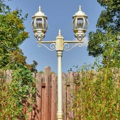 Luminaires Rustiques-hofstein Lentua Réverbère, Eclairage de chemin Or, Blanc, 2 lumières