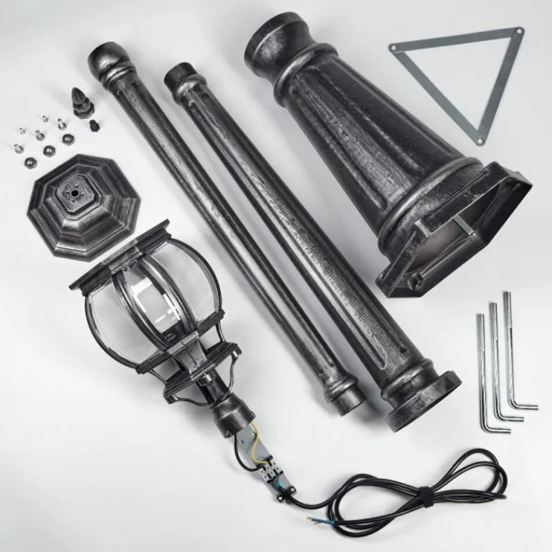 Luminaires Rustiques-hofstein Lentua Réverbère, Eclairage de chemin Noir, Argenté, 1 lumière