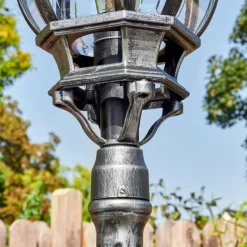 Luminaires Rustiques-hofstein Lentua Réverbère, Eclairage de chemin Noir, Argenté, 1 lumière