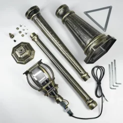 Luminaires Rustiques-hofstein Lentua Réverbère, Eclairage de chemin Or, Noir, 1 lumière