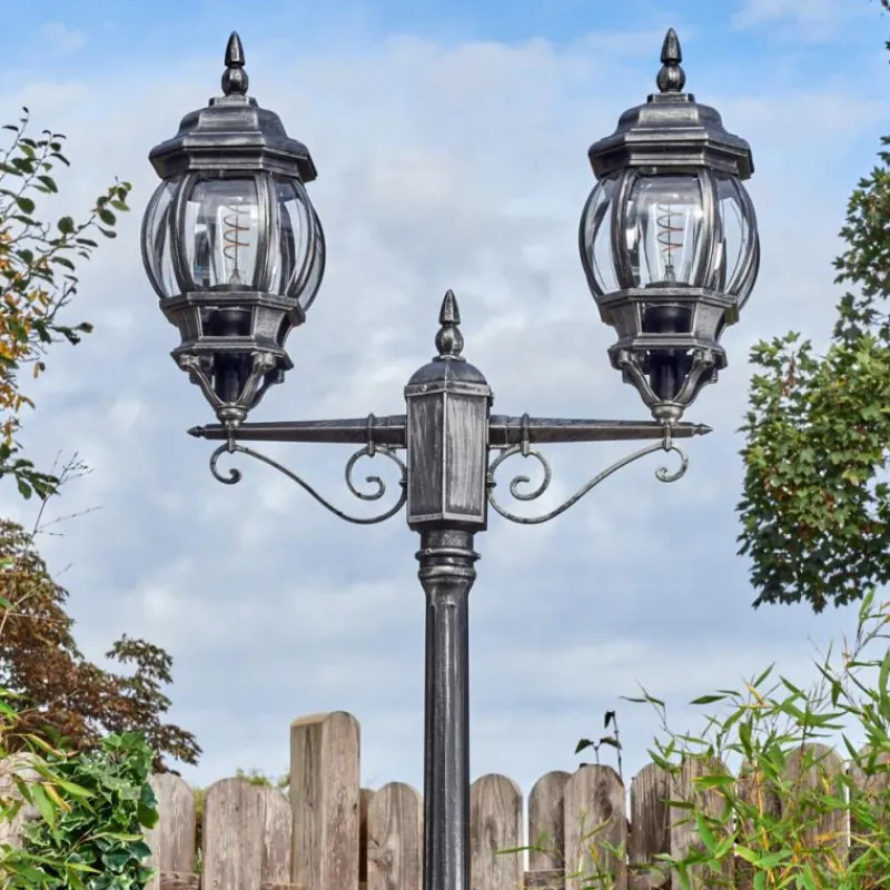 Luminaires Rustiques-hofstein Lentua Réverbère, Eclairage de chemin Noir, Argenté, 2 lumières