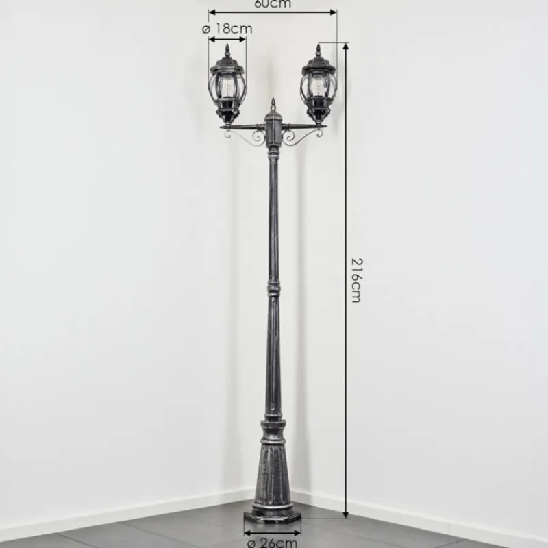 Luminaires Rustiques-hofstein Lentua Réverbère, Eclairage de chemin Noir, Argenté, 2 lumières
