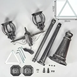 Luminaires Rustiques-hofstein Lentua Réverbère, Eclairage de chemin Noir, Argenté, 2 lumières