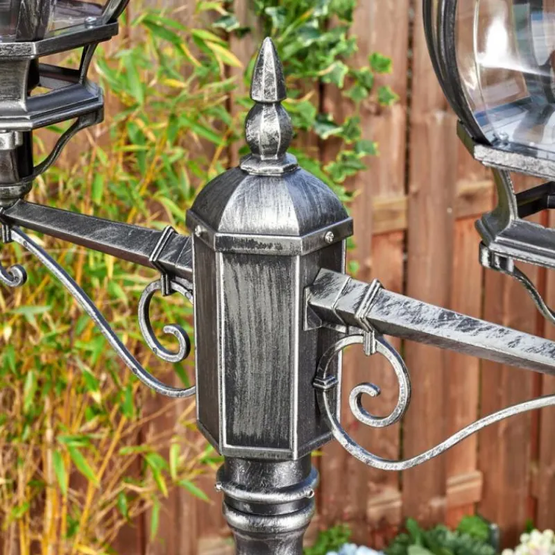 Luminaires Rustiques-hofstein Lentua Réverbère, Eclairage de chemin Noir, Argenté, 2 lumières