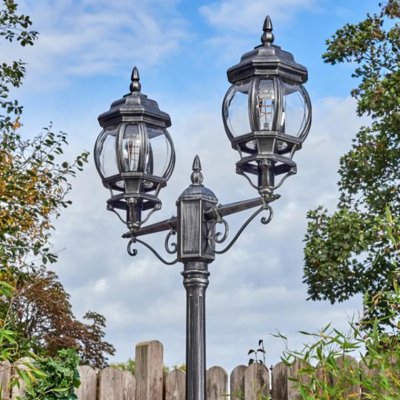 Luminaires Rustiques-hofstein Lentua Réverbère, Eclairage de chemin Noir, Argenté, 2 lumières